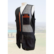 Chaleco STE Negro con linea Naranja fluor.