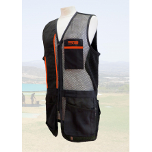 Chaleco STE Negro con doble linea naranja fluor.