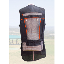 Chaleco STE Negro con doble linea naranja fluor.